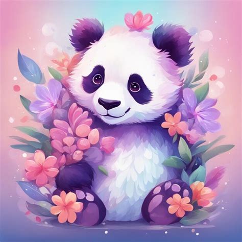 Fantasy flowers splash with cute panda t shirt design art | Premium AI ...