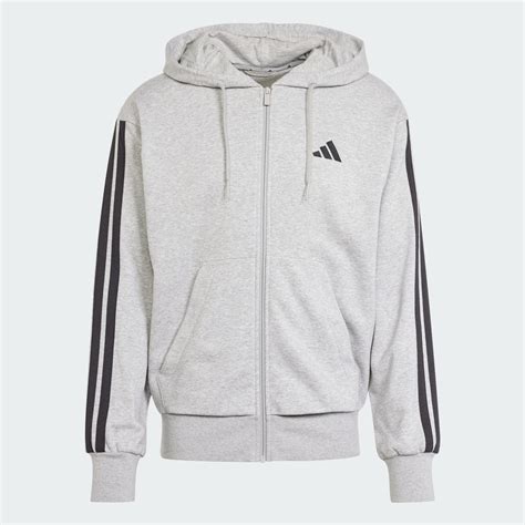 Clothing - Essentials 3-Stripes French Terry Full-Zip Hoodie - Grey ...
