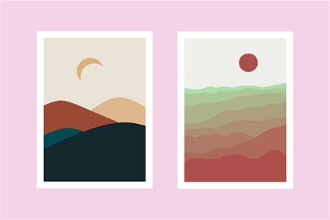 Boho Poster Desert Mountain Wall Art Graphic by subujayd · Creative Fabrica