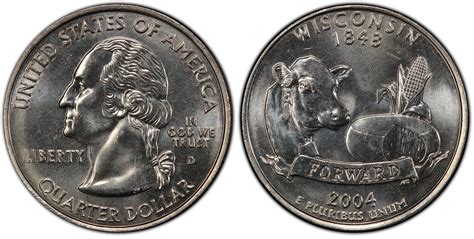 2004-D 25C Wisconsin Extra Leaf High (Regular Strike) Washington 50 ...