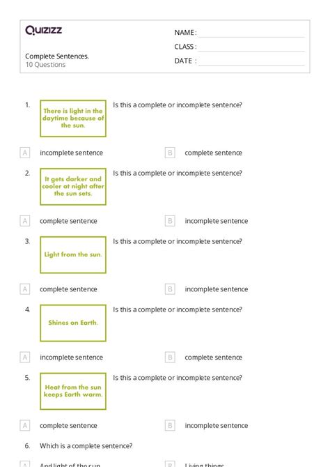 50+ Sentences worksheets for 3rd Class on Quizizz | Free & Printable