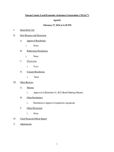 Fillable Online Agenda and Minutes of the Nassau County Local Economic ...