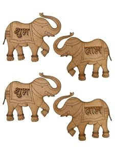Bs amor Pack of 4 MDF Elephant Cutout Shubh Labh for Art and Craft ...