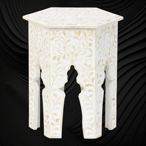 Bone Inlay Floral Design Hexagonal Table White – Luxury Handicrafts