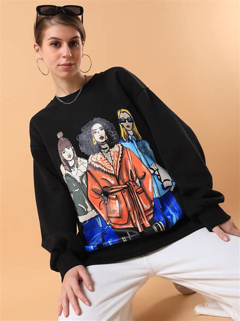 Buy Women's Black Graphic Printed Casual Sweatshirt | Showoffff Women's ...