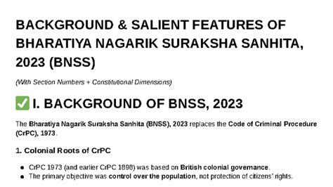 Background & Salient Features of BNSS 2023: A Comprehensive Overview ...