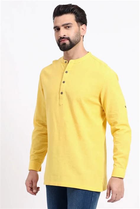 Yellow Airy Linen Short Kurtas for Men – The Trouser Lab