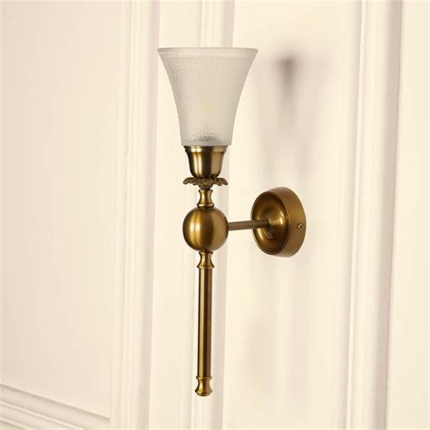 Brass Antique Finish Ball Wall Lamp with Frosted Hammered Glass Shade ...