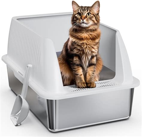 Amazon.com : Stainless Steel Cat Litter Box with Lid,Front Entry Top ...