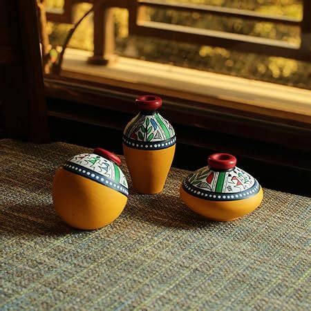 ExclusiveLane Earthenware Pots Showpiece Set (9.4 x 9.4 x 8.89 cm ...
