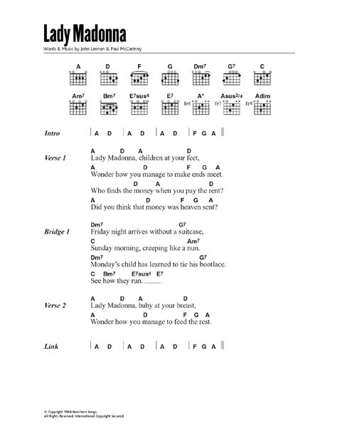 Lady Madonna Sheet Music | The Beatles | Guitar Chords/Lyrics