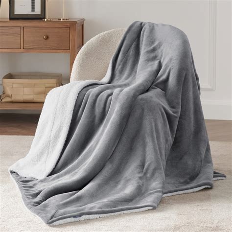 BEDSURE Sherpa Fleece Throw Blanket for Couch - Grey Thick Fuzzy Warm ...