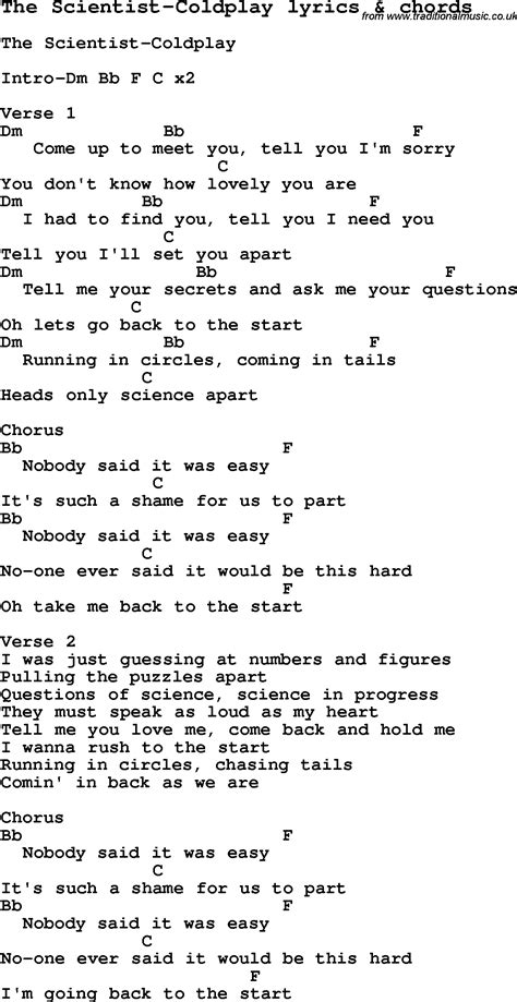 Love Song Lyrics for:The Scientist-Coldplay with chords.
