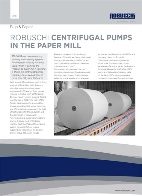 Robuschi Centrifugal Pumps in the Paper Mill