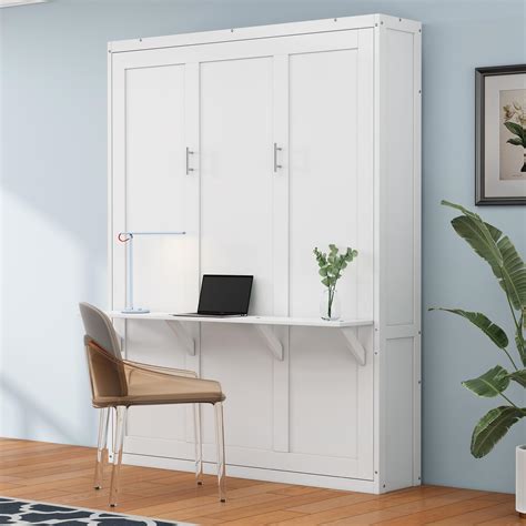 Amazon.com: Merax Murphy Bed Full Size with Desk, Wood Folding Wall ...