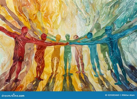 A Watercolor Painting Depicting a Circle of Humans Holding Hands ...