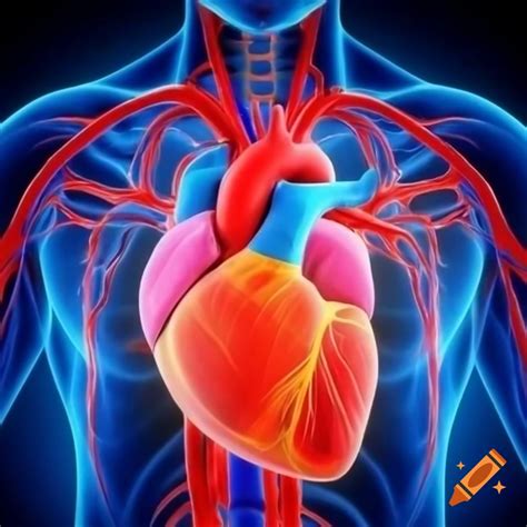 Detailed schematic of anatomical heart with coronary arteries and circulatory channels on Craiyon