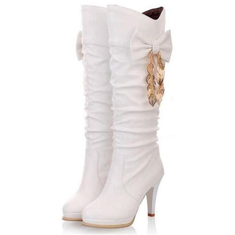 Купити Women's Boots Leaf Metal Decor Spike High Heels Pleated White ...