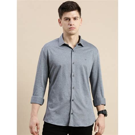 Buy SHOWOFF Men Spread Collar Grey Slim Fit Solid Shirt Online
