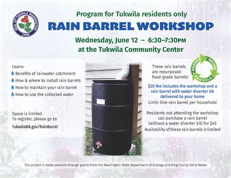 Join us for a Rain Barrel Workshop on June 12, 2024 - City of Tukwila