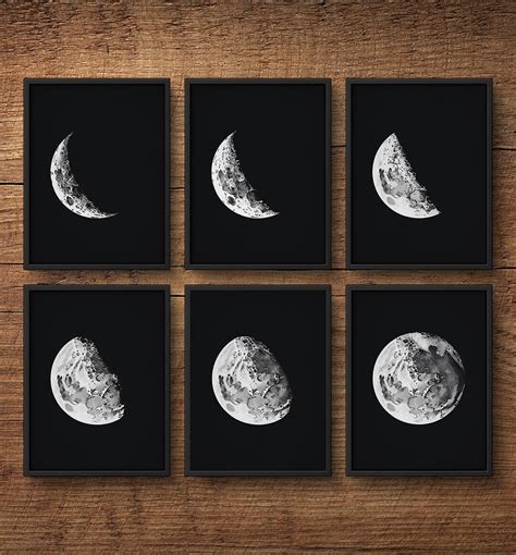Moon Phases Set of 6, Moon Phases Wall Art, Moon Phases Prints, Moon Prints, Moon Posters, Moon ...