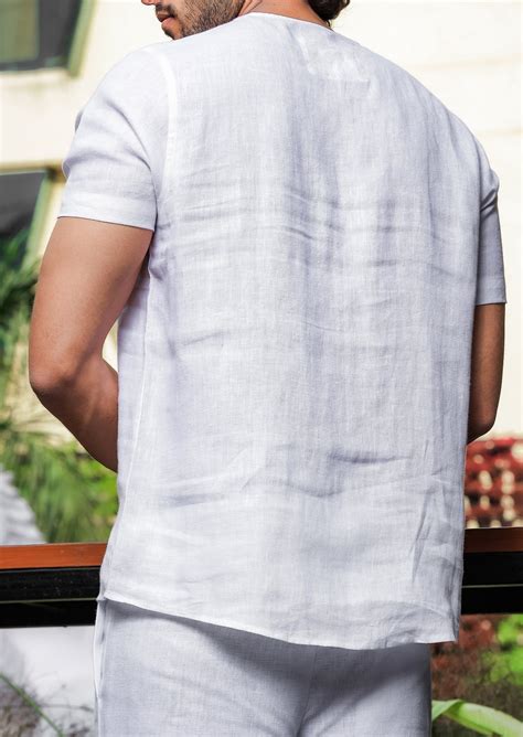 White Pure Linen Colour Block Short Sleeve T-Shirt – Linen Trail