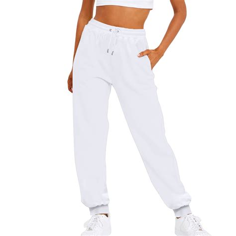 White Sweatpants Womens Solid Color Drawstring Elastic Waist Casual ...