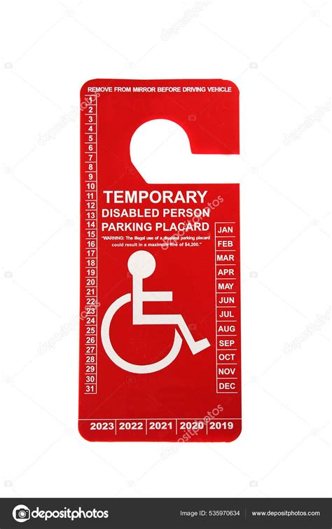 Temporary Disabled Person Parking Placard Isolated White Room Text ...