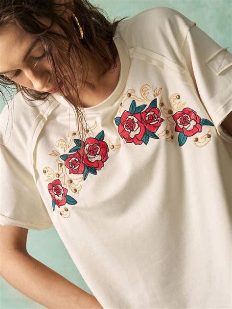 Bohemela Casual Retro American Rose Embroidery & Rivet Print Knit Round ...