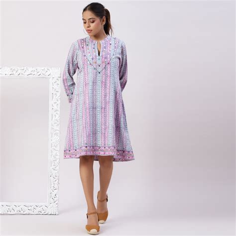Block Printed Cotton Dress with Kantha Finish | Elegant Summer Outfit ...