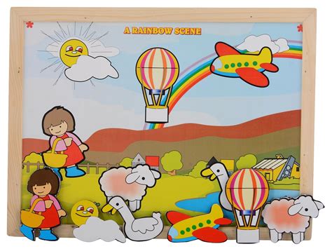 Skillofun Wooden Magnetic Twin Play Tray - Rainbow Scene, Multi Color ...