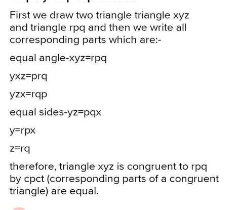 triangle xyz congruent under the correspondence xyz equal to rpq. write ...