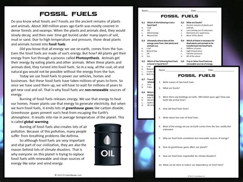 Image result for Fossil Fuels Worksheet