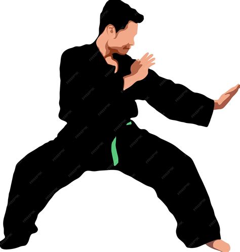 Pencak silat с зеленым поясом боковой позиции движения векторного ...