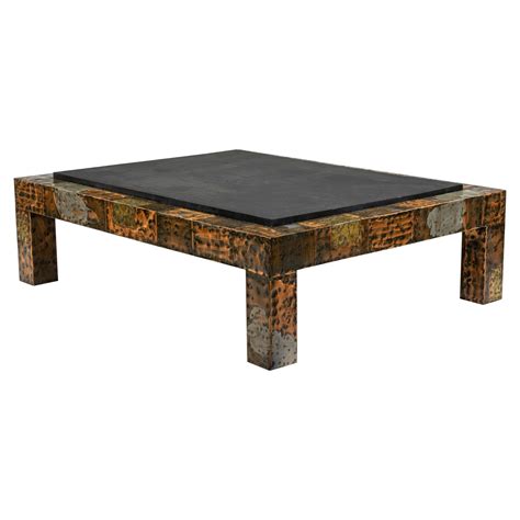 Brutalist 1970s Round Coffee Table with a Brown/Green Slate Top For ...