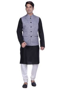 Kisah Men Kurta Pyjama Ethnic Jacket Set - Buy Black Kurta and Grey ...