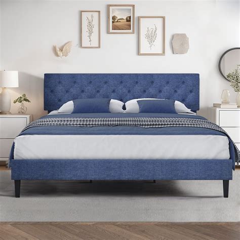 Amazon.com: HOMBCK King Size Bed Frame and Headboard, Linen Fabric ...