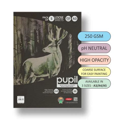 Anupam Pupil Watercolour Black Toned Paper – 250 GSM | A3 — Mango