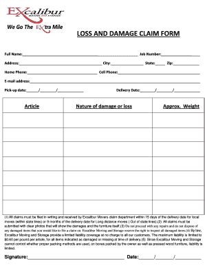Fillable Online moving company damage claim form Fax Email Print ...