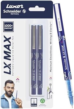 Luxor Schneider LX MAX roller ball pen, Pack of 2 - Blue, Needle Tip, 0 ...