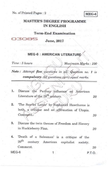 MEG 06 June 2021 - American Literature Exam Paper Analysis - Studocu