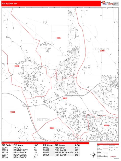 Richland Washington Zip Code Wall Map (Red Line Style) by MarketMAPS ...