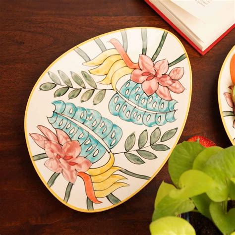 Buy LOCALKALA Hand-Painted Stoneware Amoeba Platter Set of 2 – Tropical ...