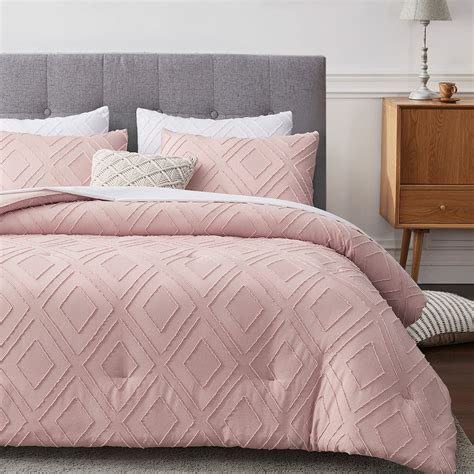 FROHAUL Boho Twin Comforter Set,Blush Pink Rhombus Tufted Twin Size ...