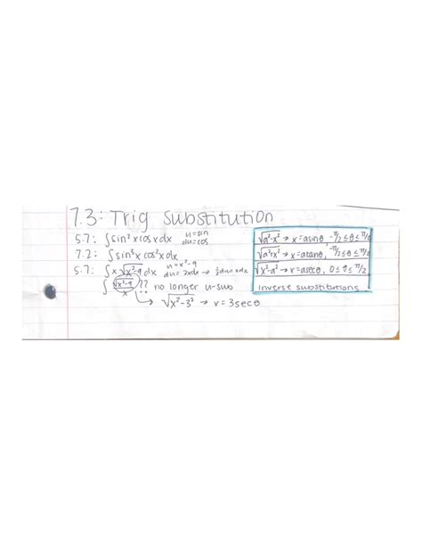 Image result for Trig Substitution Examples