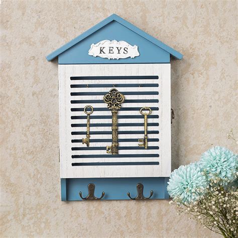 Blue & White Wood House Shaped Key Box Organiser - Market99 – MARKET99