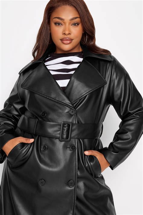 YOURS Plus Size Black Faux Leather Trench Coat | Yours Clothing