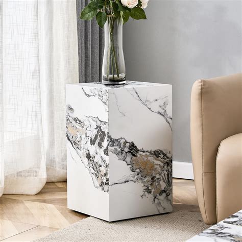 Amazon.com: Canarm NILA Black with White Marble Finished Side Table ...