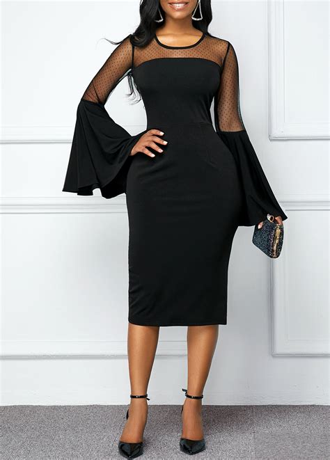 Stunning Black Flare Sleeve Panel Dress - Fashion Design Store