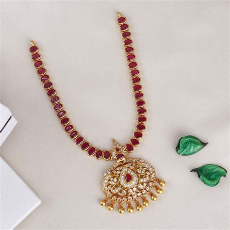 Shop Mothika Red Stone Necklace Online | 92.5 Gold Plated Stone ...
